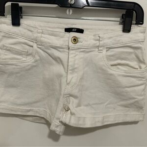 H&M White Jean Shorts with Cuffed Hem and Stretch Fabric